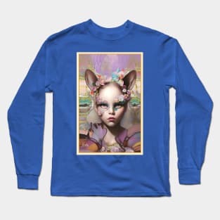 Stunning pop surrealism dream painting of a girl with flowers and ears of a cat Long Sleeve T-Shirt